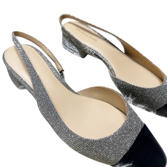 VERONICA BEARD Cecile Lurex Cap-toe Slingback Ballerina Kitten Heels 8.5 Italy - Picture 5 of 11